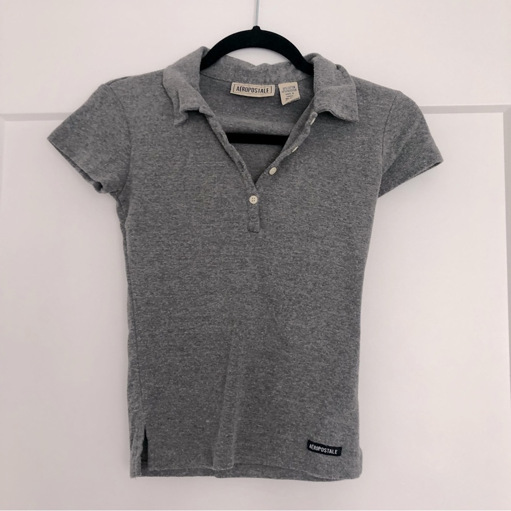 Aeropostale Medium Gray Polo Short Sleeve Top XS